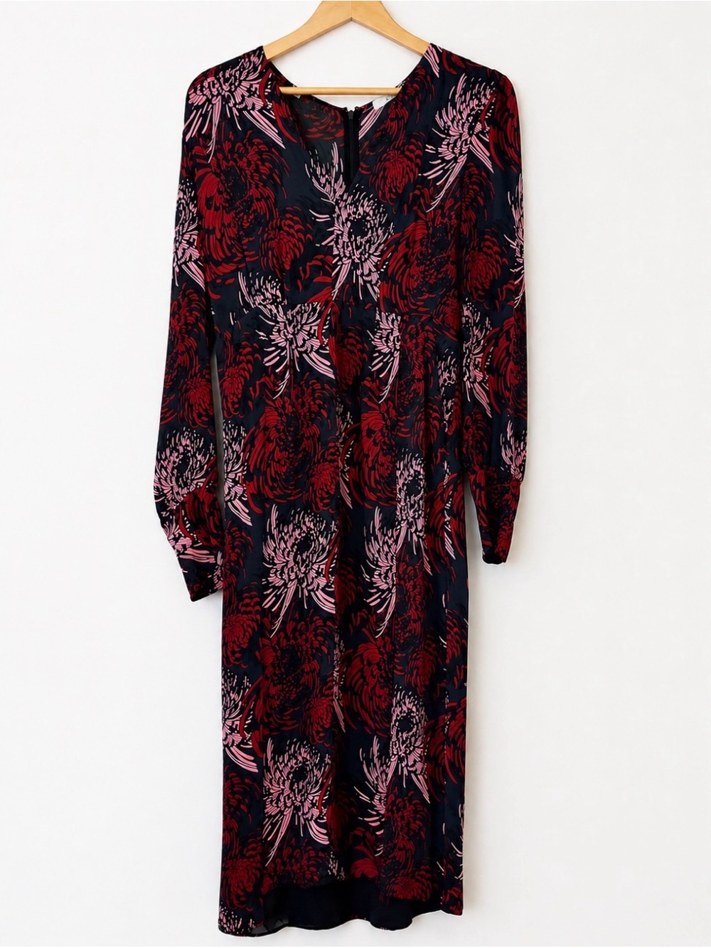 A.L.C Long Sleeve Midi Floral Dress in Navy, Burgundy & Pink